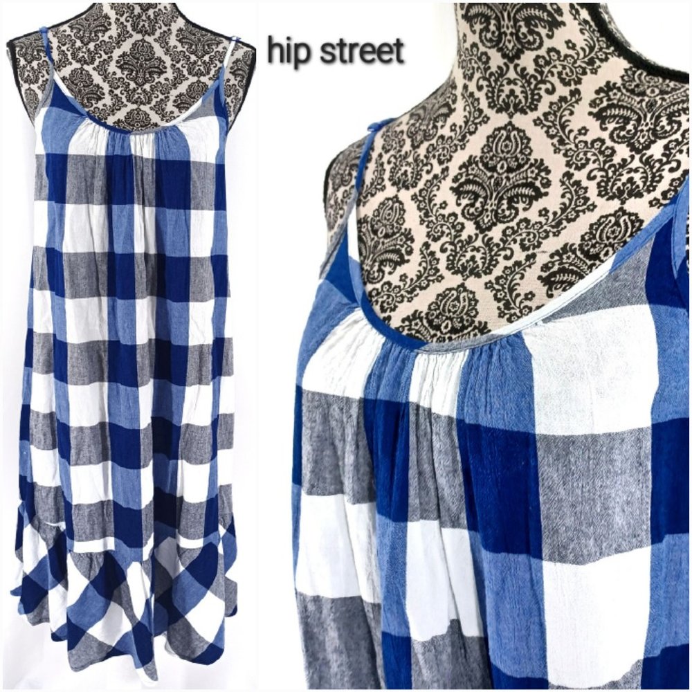 STYLE & CO Spaghetti Strap Cotton Buffalo Plaid Ruffle Hem Shift Dress S
